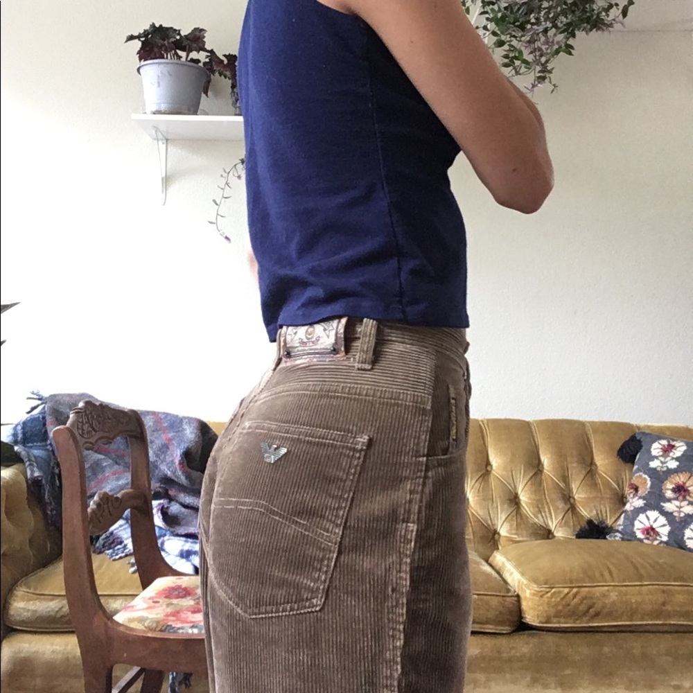 High-waisted brown Armani cords.